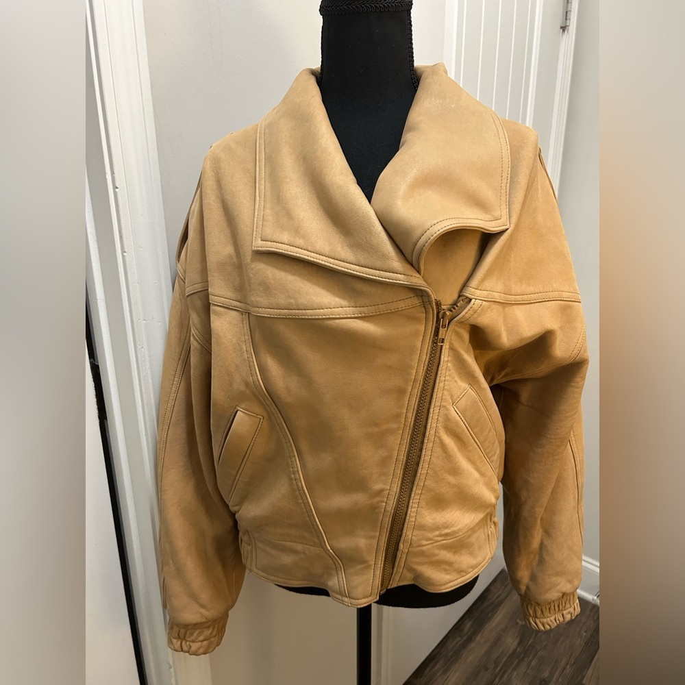 London Fog Tan Leather Zip-Front Jacket